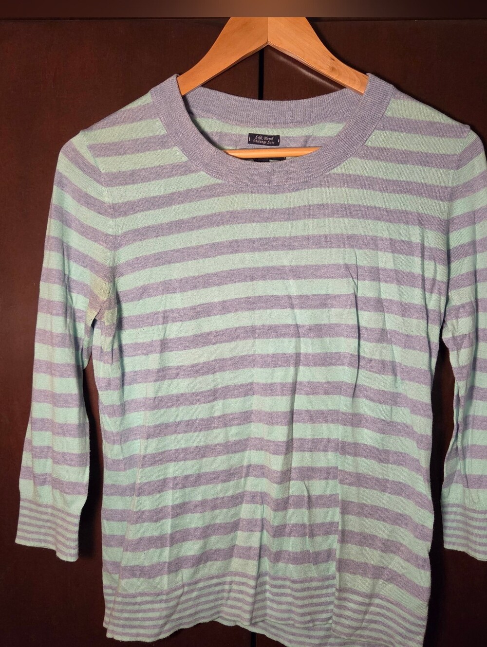 Tommy Hilfiger Striped Crewneck Sweater - Mint Green and Light Gray Women Size M